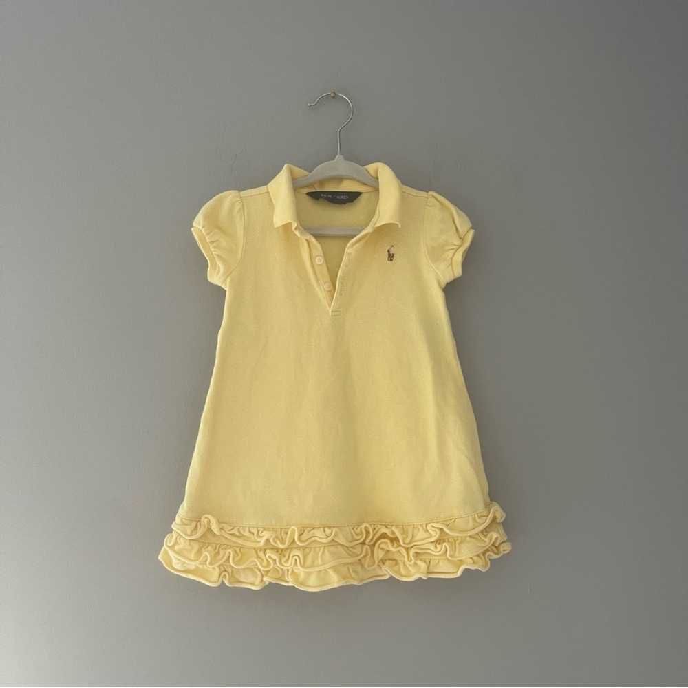 Ralph Lauren Girls Yellow Ruffle Polo Dress Size 18M